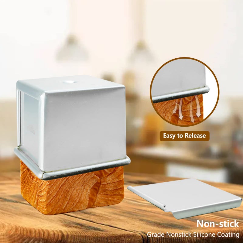 FICJEAD Pullman Loaf Pan with Lid Non-stick Square Smooth Toast Box Aluminized Steel Bread Pan with Lid 2.75x2.75x2.75in(7CM) - Image 2